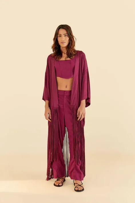 Maxi Kimono Cetim Franjas