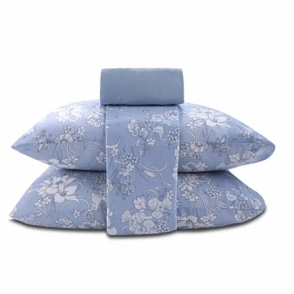 Jogo De Cama Casal 100% Algodão Royale Havan Casa 4 Peças - Laila Azul