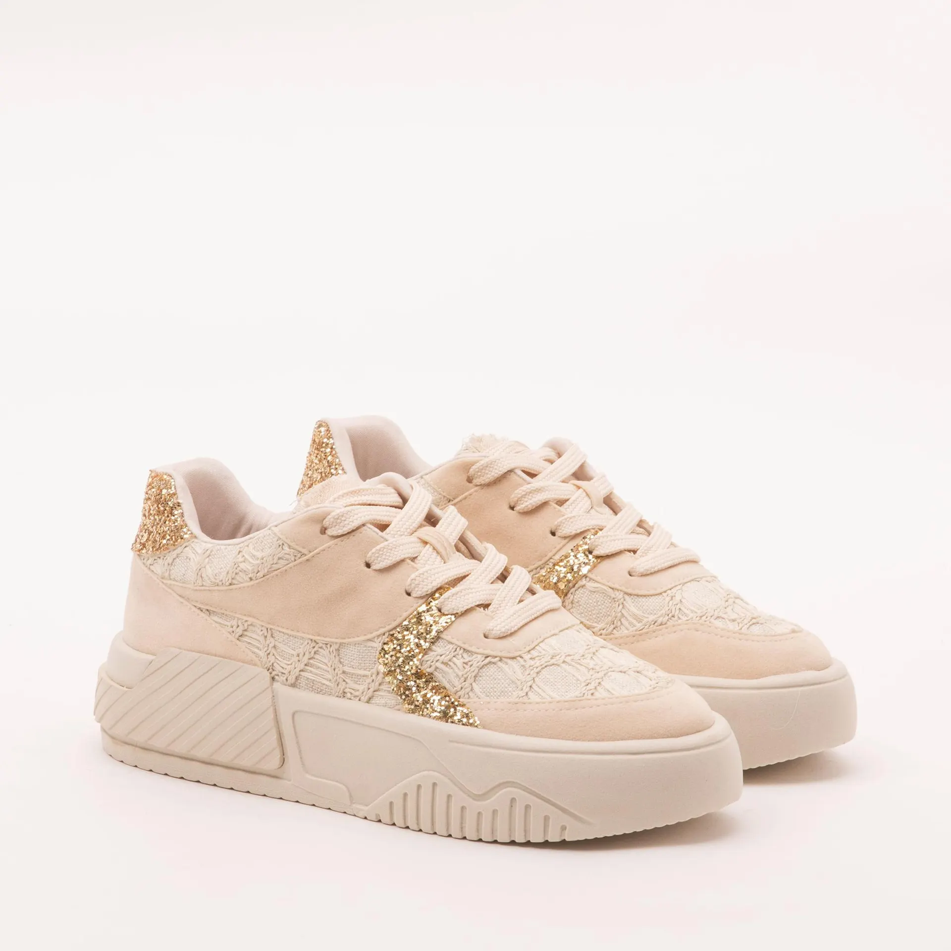 Tênis plataforma glam - MILK/OURO LIGHT