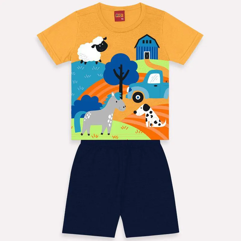 Conjunto Infantil Menino com Estampa de Fazendinha Kyly