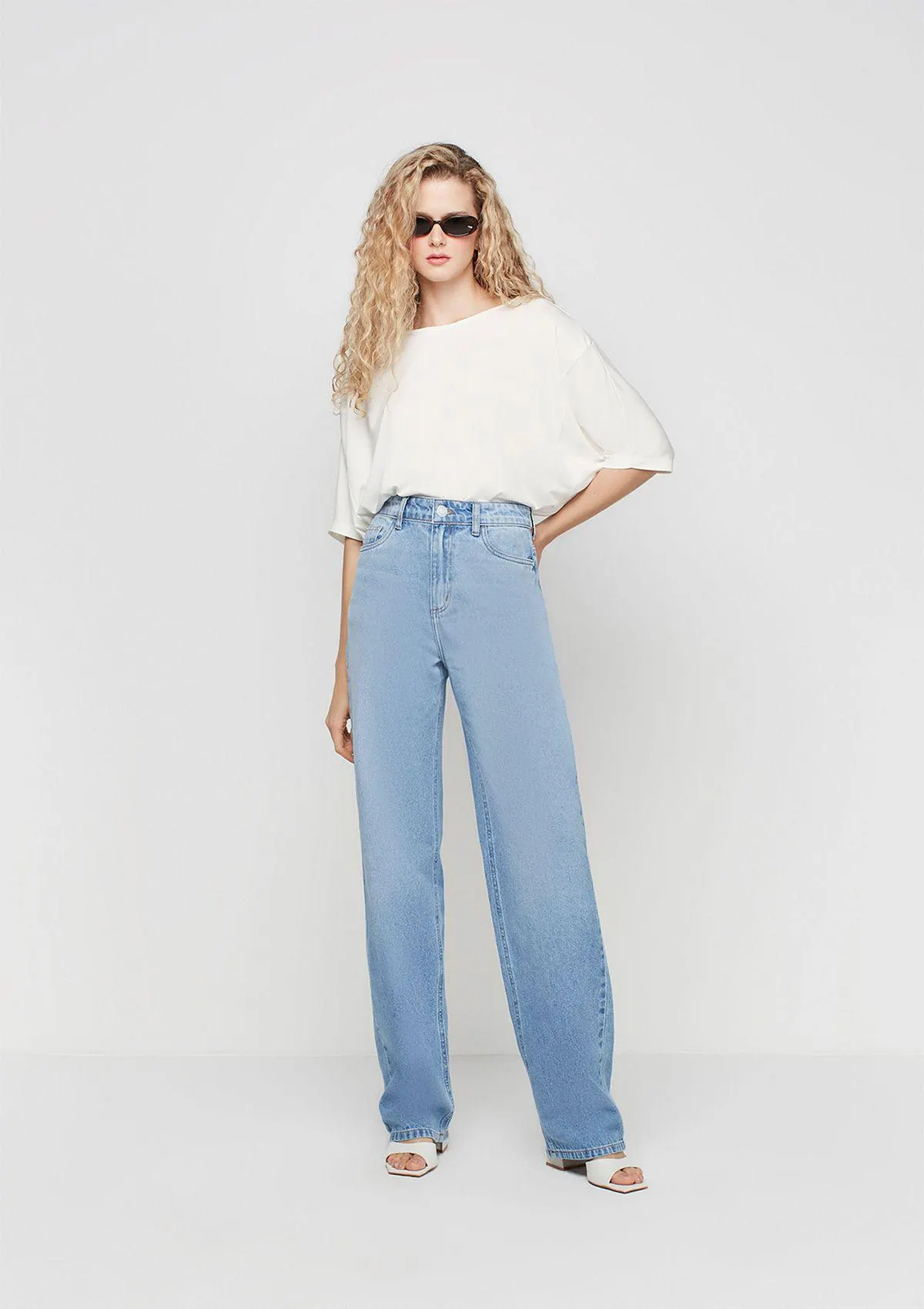 Calça Jeans Wide Leg Slim Cintura Alta - Azul