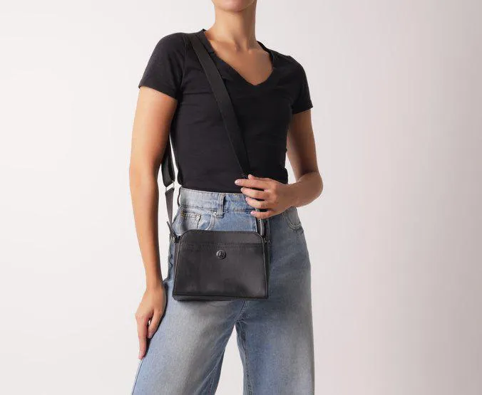 Bolsa Crossbody Preta Média Gorgurão Bolso Frontal