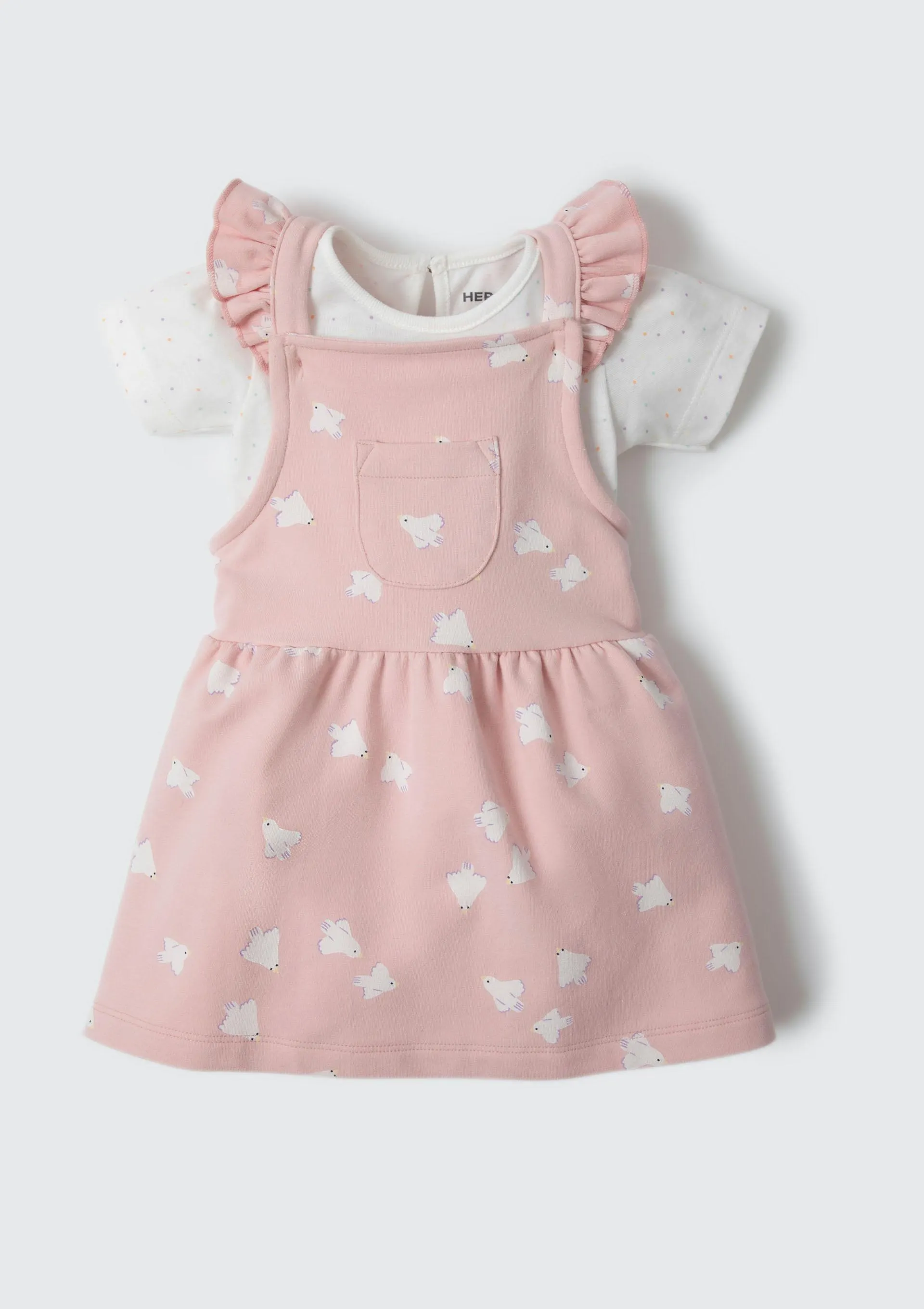 Conjunto Bebê Menina Salopete Com Body Estampado - Rosa