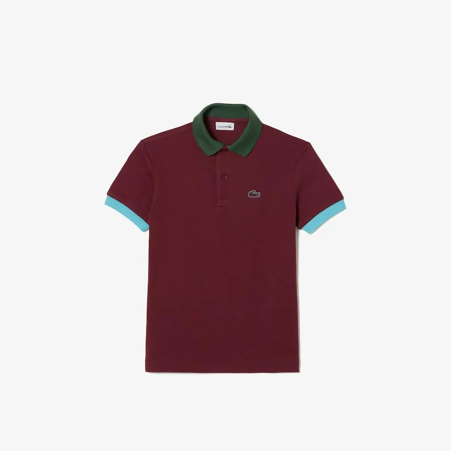 Polo em piqué de algodão com colorblock