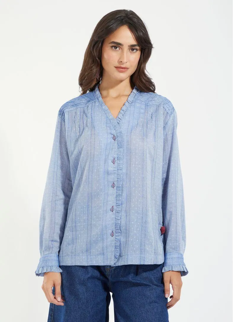 Camisa boho voil índigo maquinetado