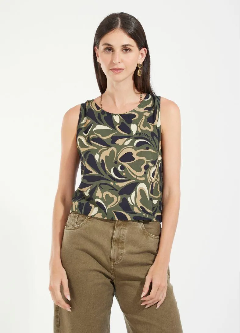 Blusa sem manga estampada marblé