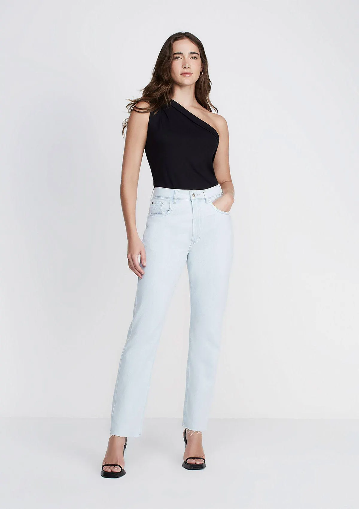 Calça Jeans Reta Slim Cintura Alta - Azul