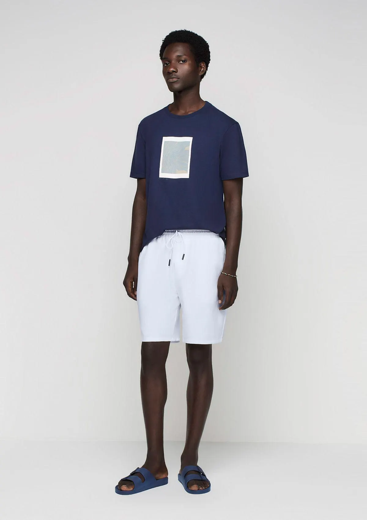 Bermuda Masculina Reta Em Tecido - Branco