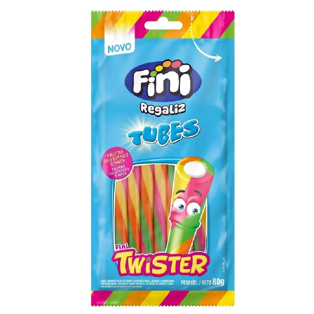 Bala Gelatina Fini Tubes Regaliz Twister 80g