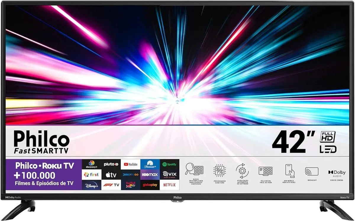 Smart TV Led 42 Polegadas Philco PTV42G6FR2CPF Roku Full HD