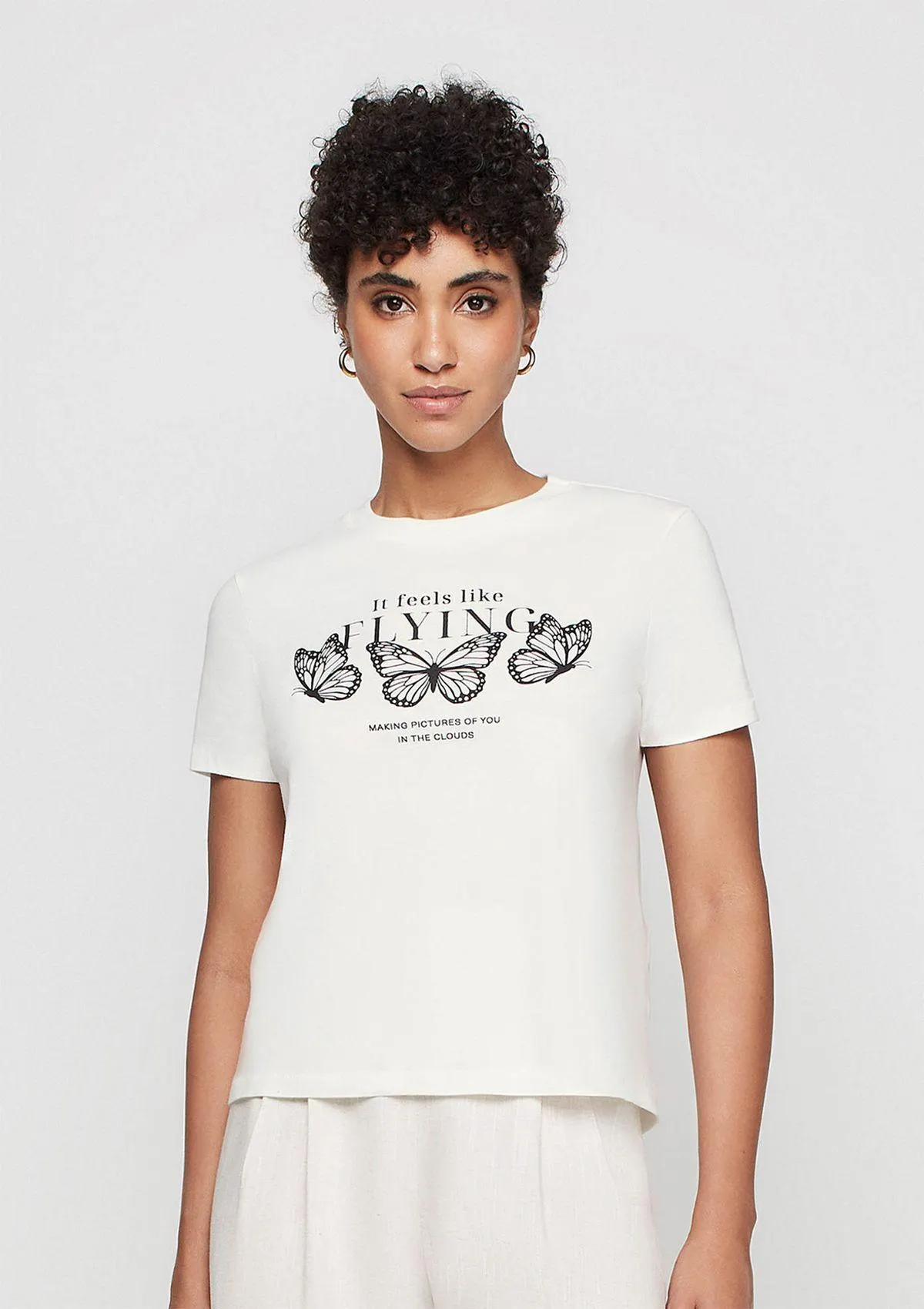 Camiseta Decote Redondo Em Algodão Estampada - Off White