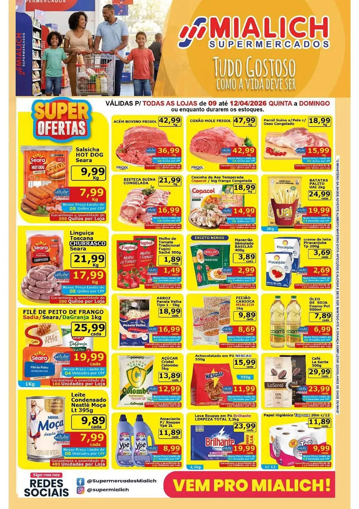 Encarte de Catálogo Mialich Supermercados 9 de abril até 12 de abril 2026 - Pagina 1