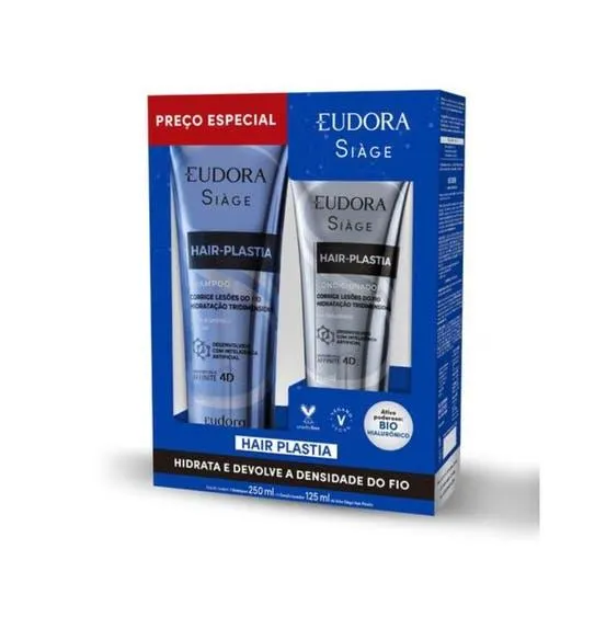 Kit Siàge Hair Plastia Eudora Shampoo 250ml + Condicionador 125ml
