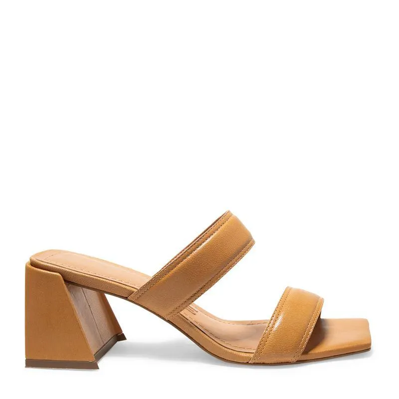 Sapato Mule Bege Couro Salto Bloco