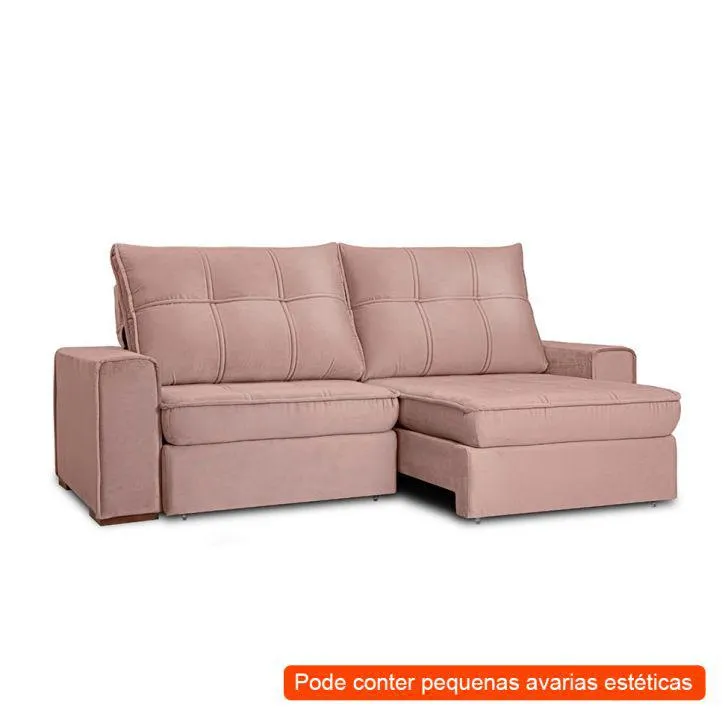[OUTLET] Sofá 3 Lugares Retrátil e Reclinável Living Versalhes Veludo Rosê 230 cm