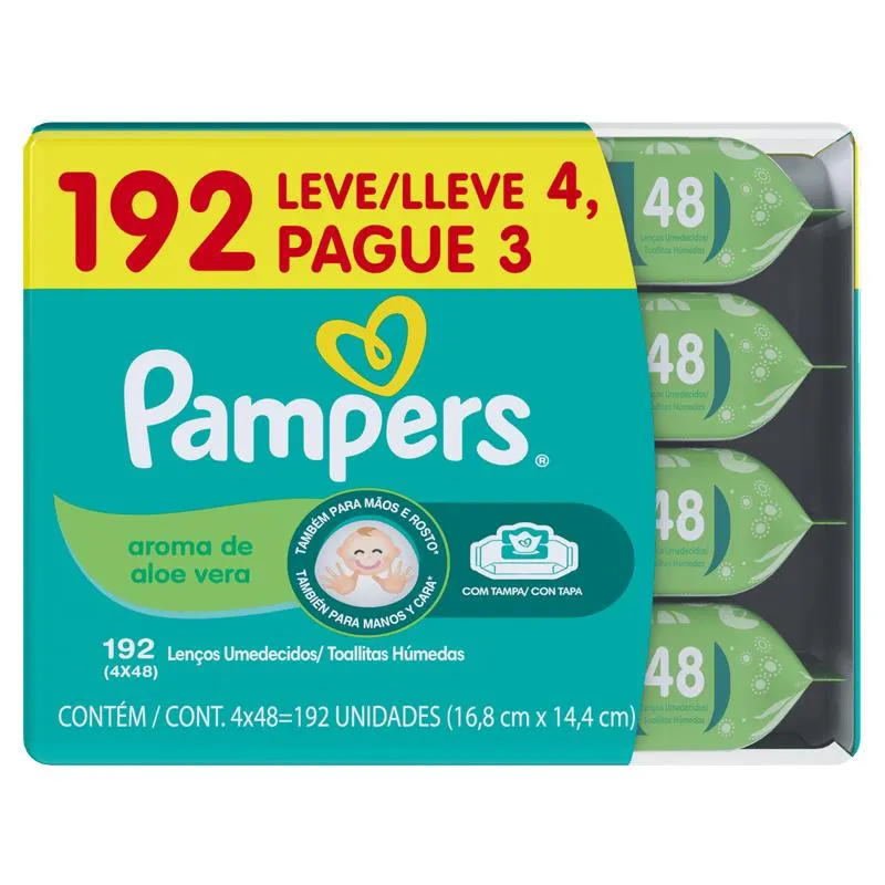 Lenço Umedecido Pampers Aloe Vera L4P3 – 192 unidades
