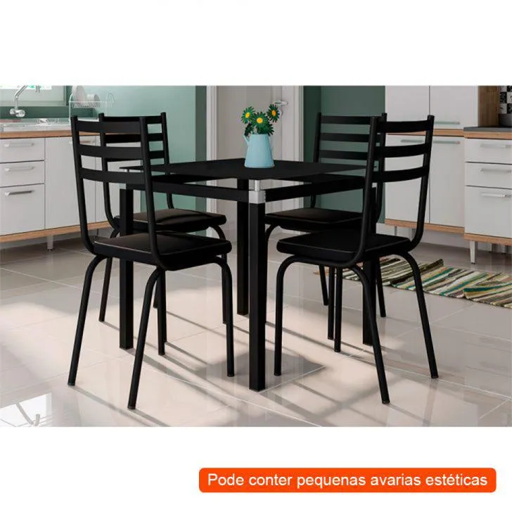 [OUTLET] Conjunto de Mesa de Cozinha com 4 Lugares Malva II Courvin Preto