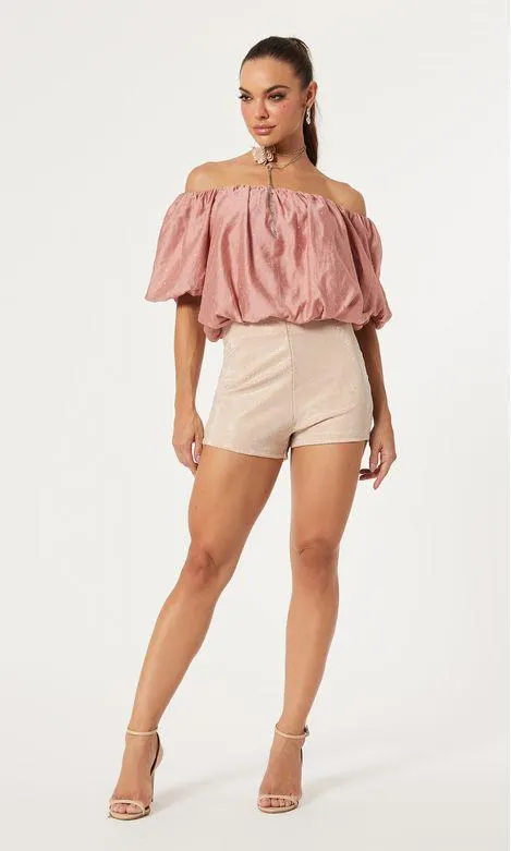 Short Termo Brilho Cintura Alta - Areia