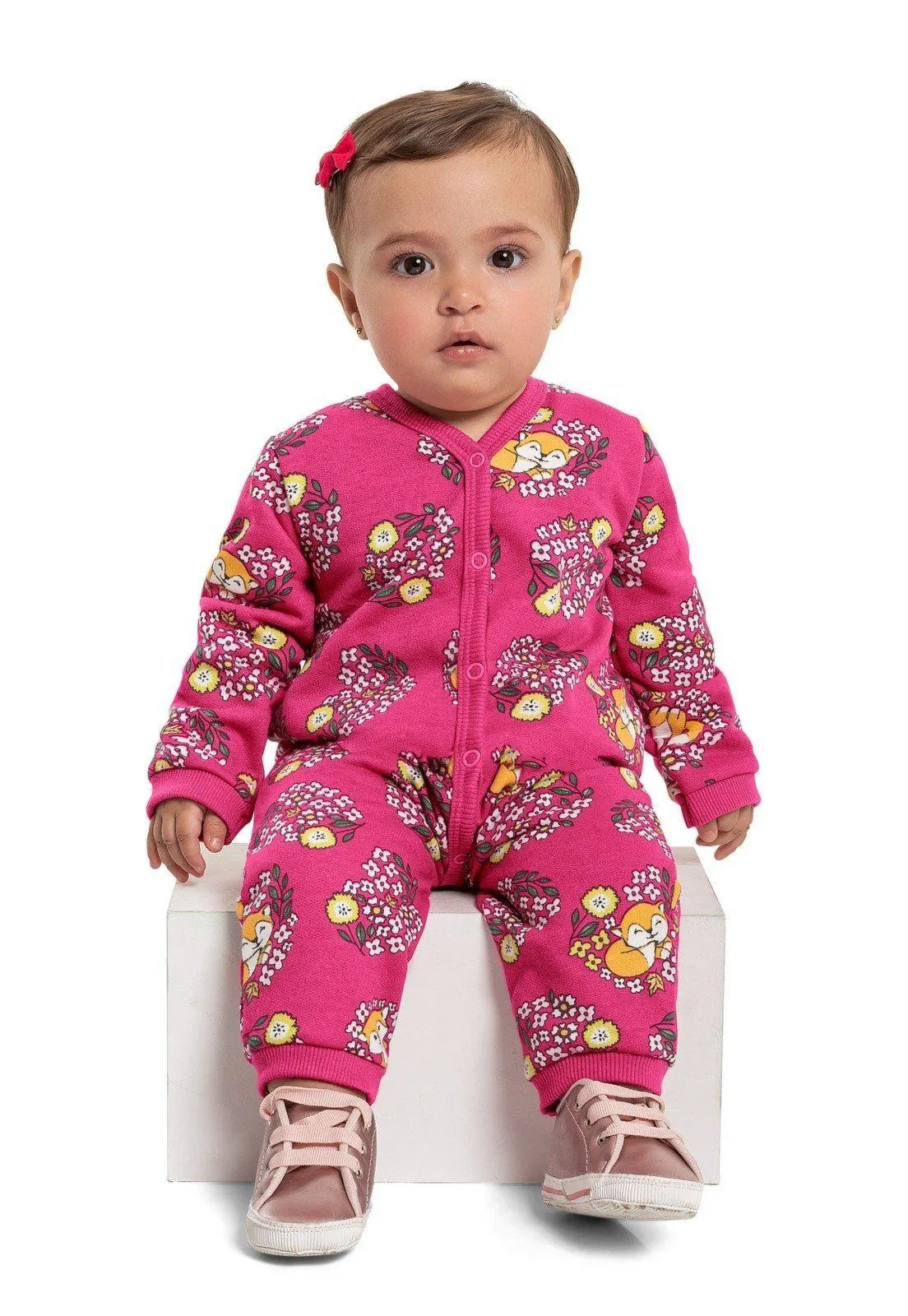 Macacão Longo em Moletom para Bebê Bee Loop Rosa