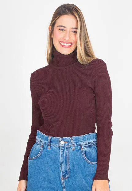 Blusa Cacharrel Feminina Gola Alta Lã Tricot Manga Longa