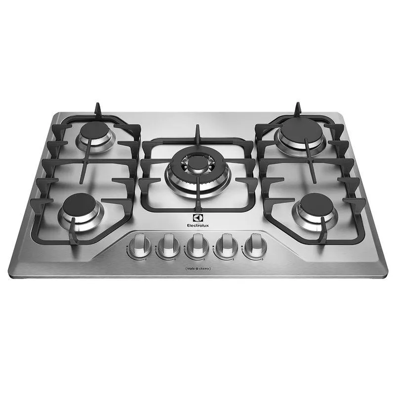 Cooktop 5 Bocas Electrolux a Gás Inox com Tripla Chama e Grades Ferro Fundido (GF75X) - Bivolt