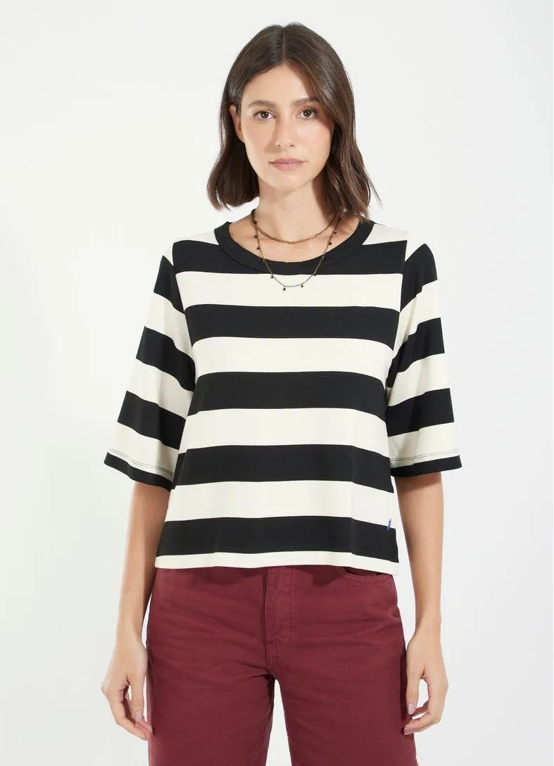 Blusa quadrada listras moletom preto