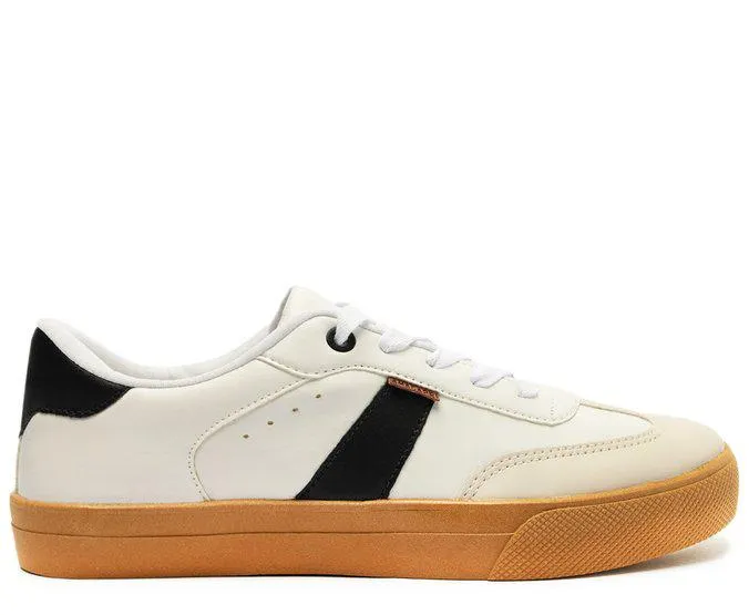 Tênis de Amarrar Branco Listra Lateral Preta Camurça