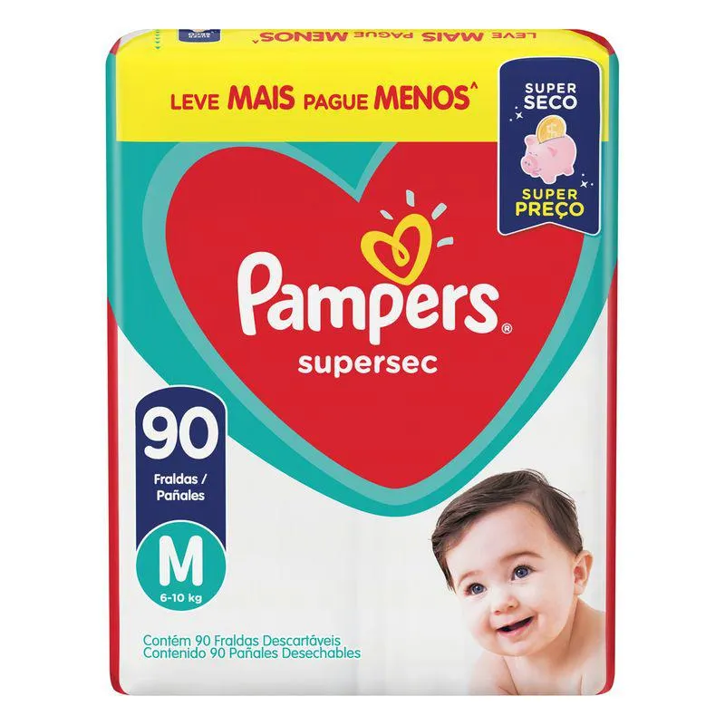 Fralda Descartável Infantil Pampers Supersec M com 90 Unidades Leve Mais Pague Menos