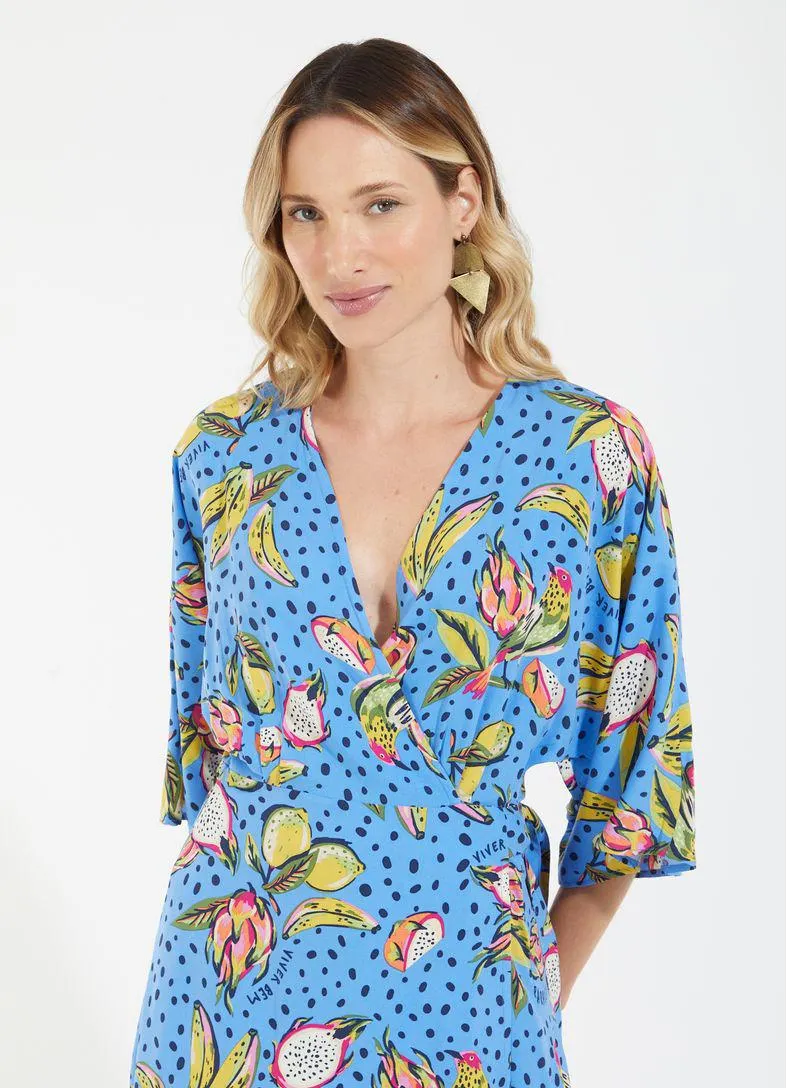 Vestido curto cachecouer estampado pitaya azul