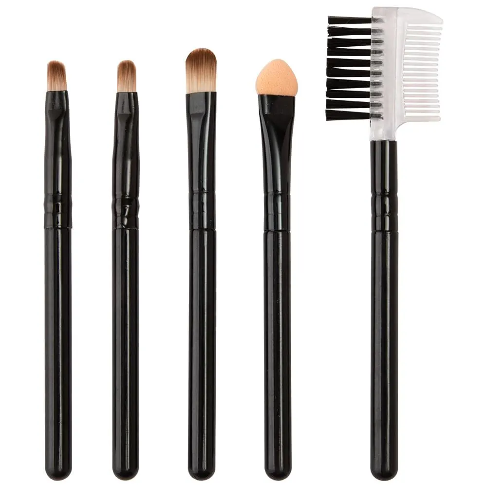 Kit 5 Pincéis de Maquiagem Poliamida Cabo Madeira/ Alumínio 9,5x2,5cm| 8x0,5cm LM2994 - honeyhome