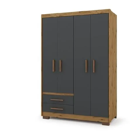 Guarda Roupas Solteiro 4 Portas 2 Gavetas Primacy Ypê/Grafite Batrol