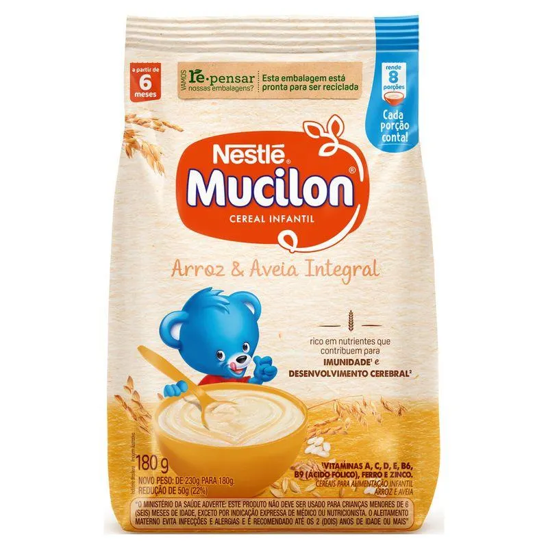 Cereal Infantil Mucilon Arroz e Aveia Integral 180g