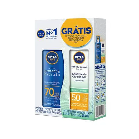 Protetor Solar Protect & Hidrata FPS 70 Nivea Sun 200ml e Ganhe Protetor Facial Beauty Expert FPS 50 50g