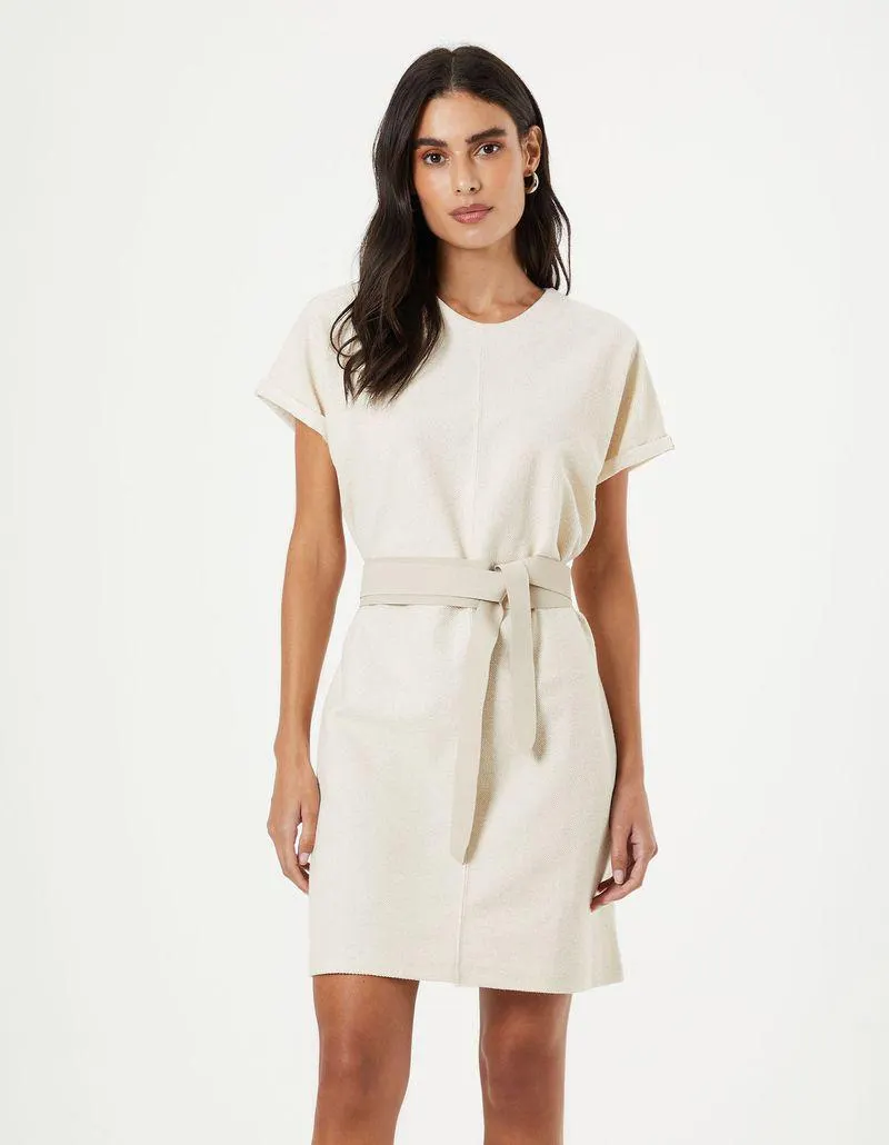 Vestido Caixinha Diagonal Com Pesponto - Areia