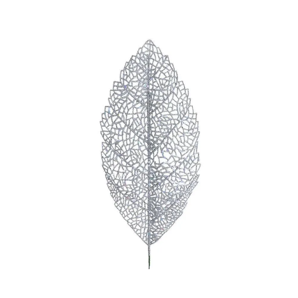 Haste Folhas Vazadas Grillo com Glitter Prata com 6 unidades