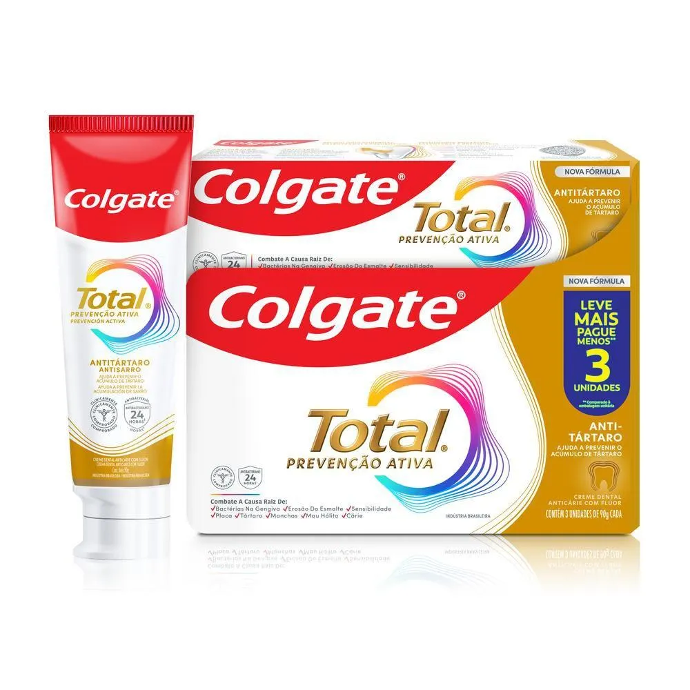 Creme Dental Colgate Total Anti Tártaro 3 unidades 90g