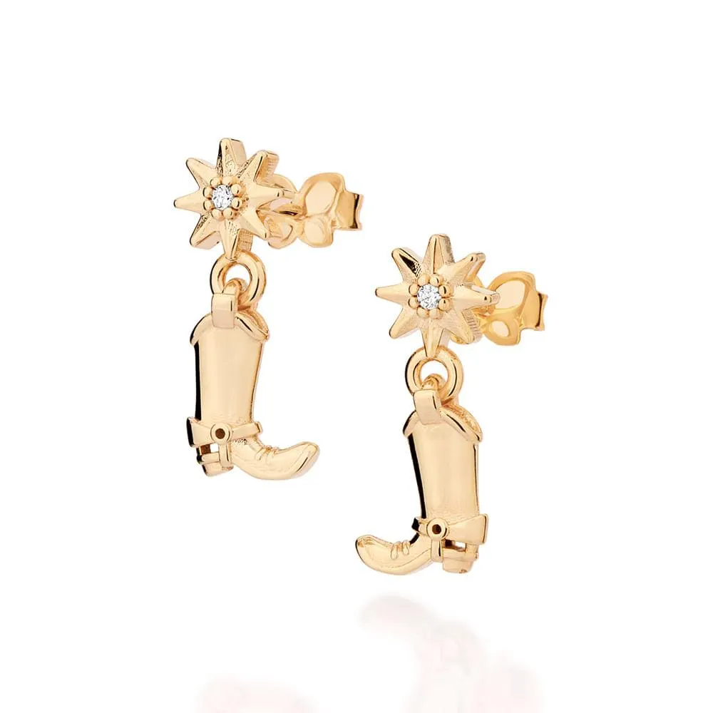 BRINCO BOTA PÊNDULO BANHADO A OURO 18K COM ZIRCÔNIAS - TAM.ÚNICO 5274730006