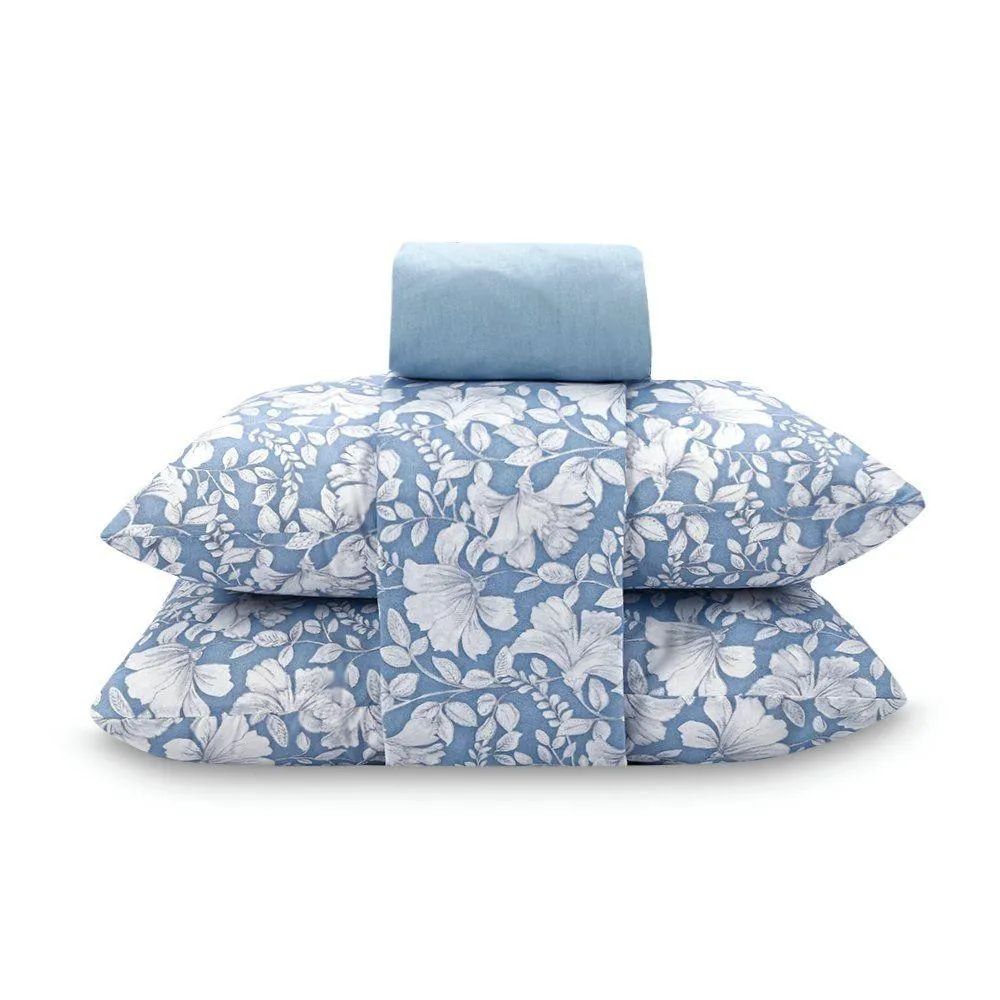 Jogo De Cama Casal 100% Algodão Royale Havan Casa 4 Peças - Stone Azul