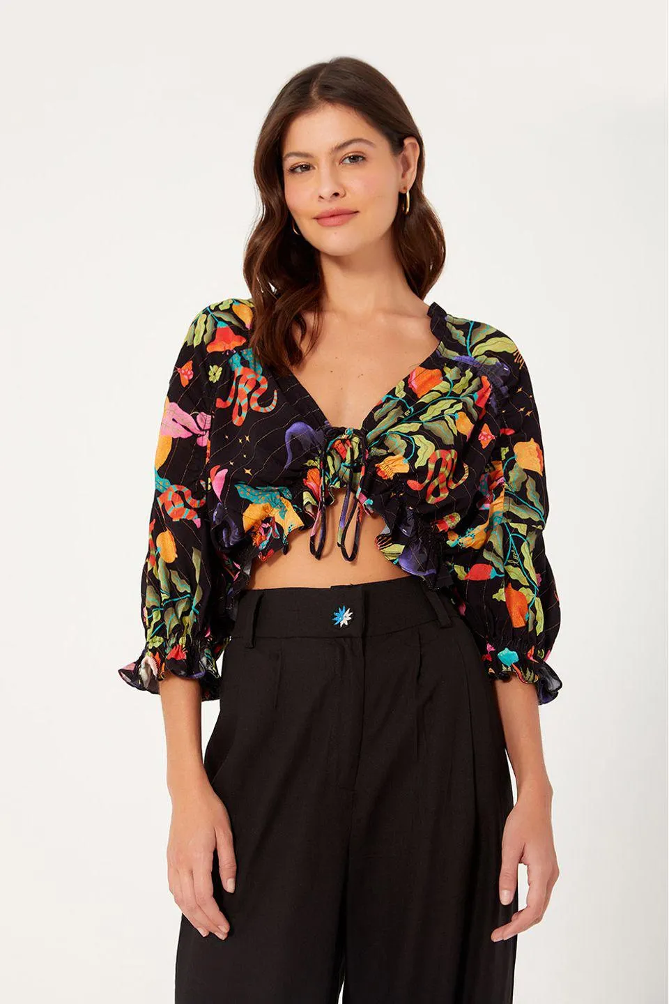 Blusa Lurex Estampa Floresta Mágica