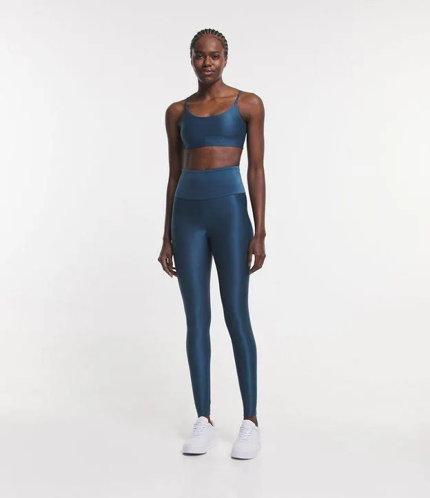 Calça Legging Esportiva em Poliamida com Textura Canelada Azul