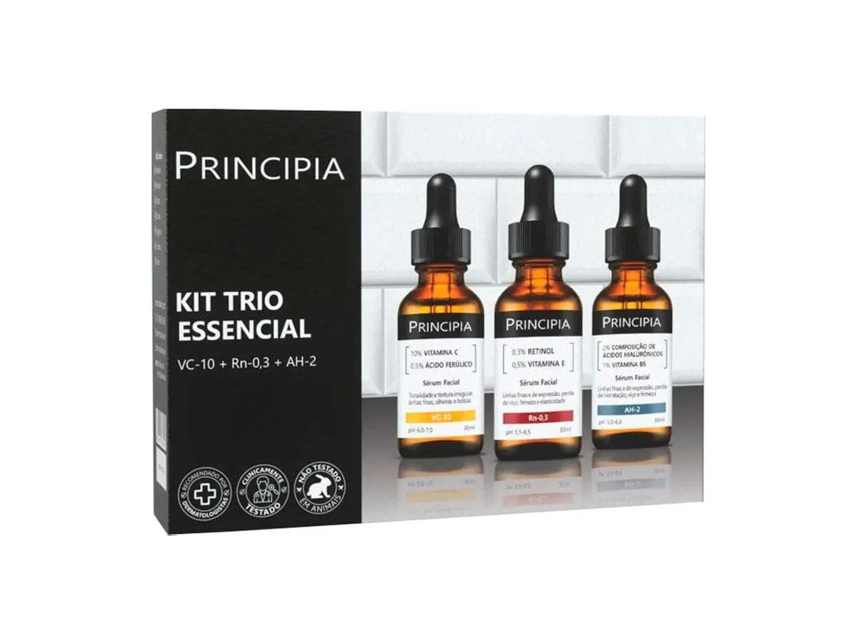 Kit Principia Trio Essencial Sérum Facial VC-10 30ml + Sérum Facial Rn-0,3 30ml + Sérum Facial AH-2 30ml