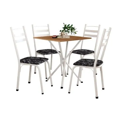 Conjunto de Mesa Paula 0,70m com 4 Cadeiras Branco / Carvalho Artefamol