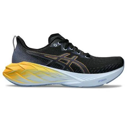 Tênis ASICS Novablast 4 - Masculino - Preto e Cinza com Amarelo e Azul