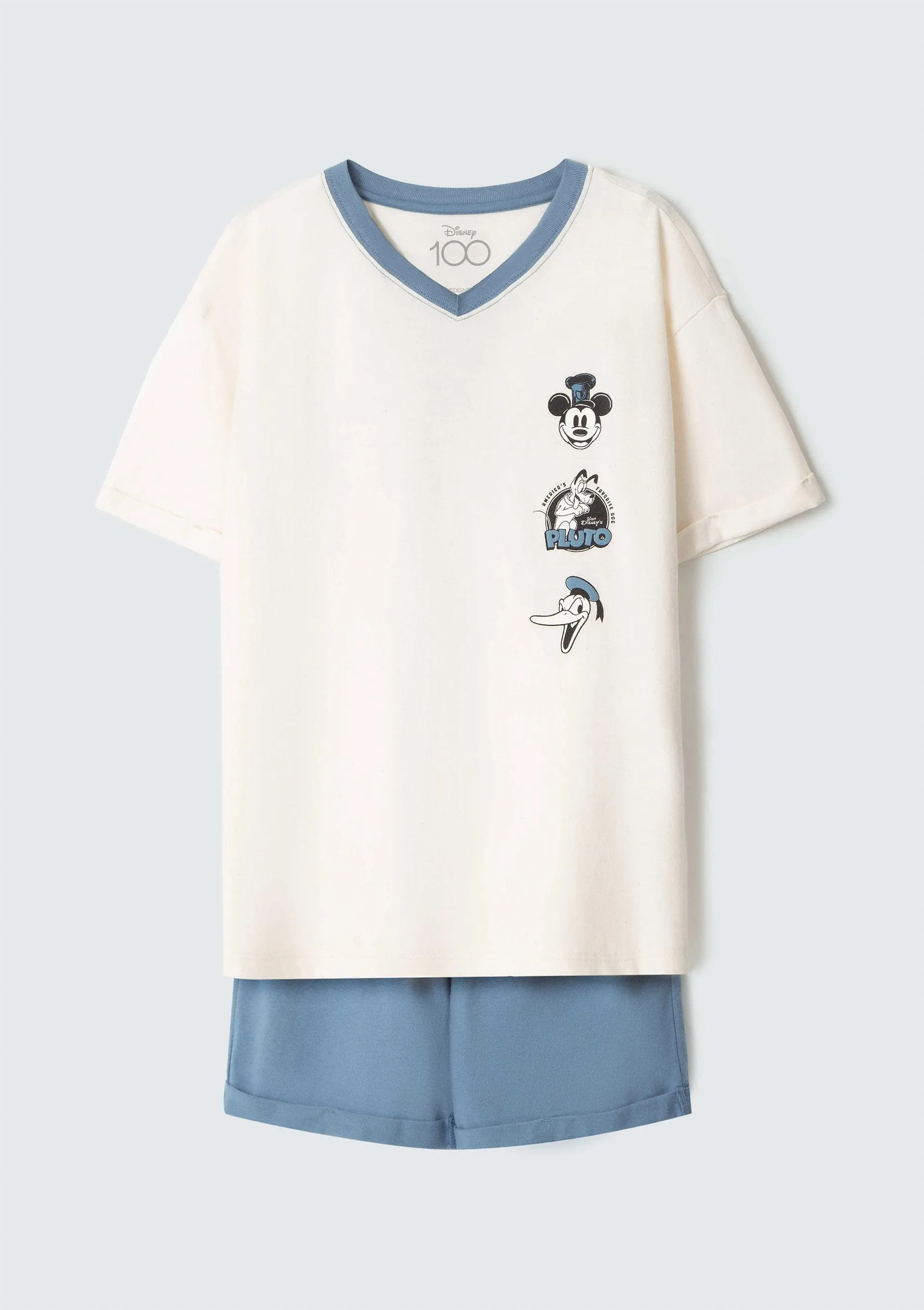 Pijama Curto Infantil Menino Mickey Disney 100 Anos - Bege