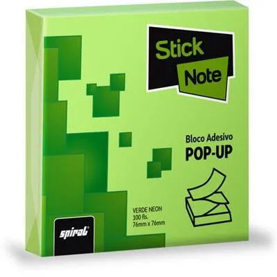 Bloco autoadesivo 76x76 Pop-Up neon verde com 100 folhas Stick Note PT 1 UN