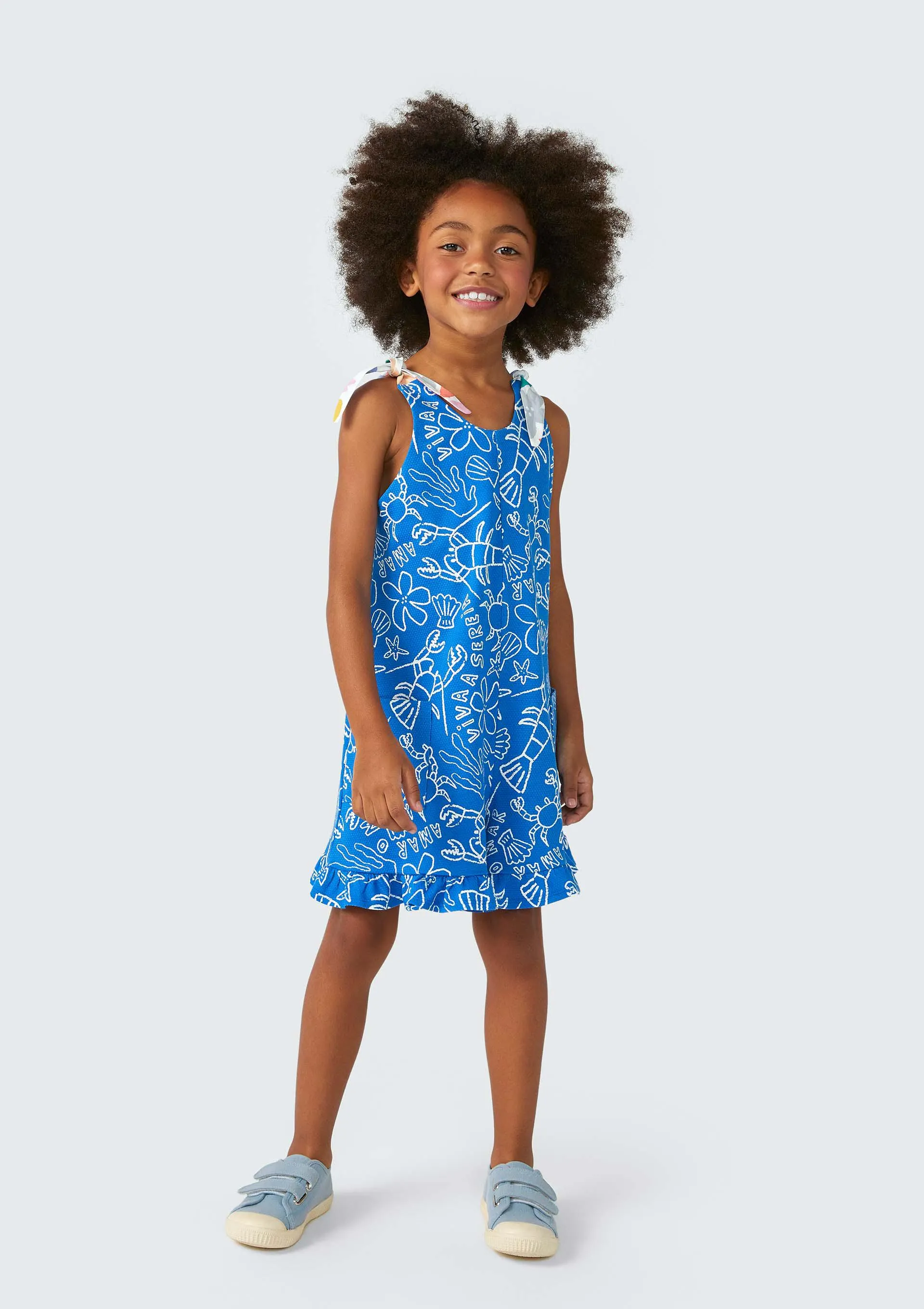 Macacão Curto Infantil Menina Estampado Fábula - Azul