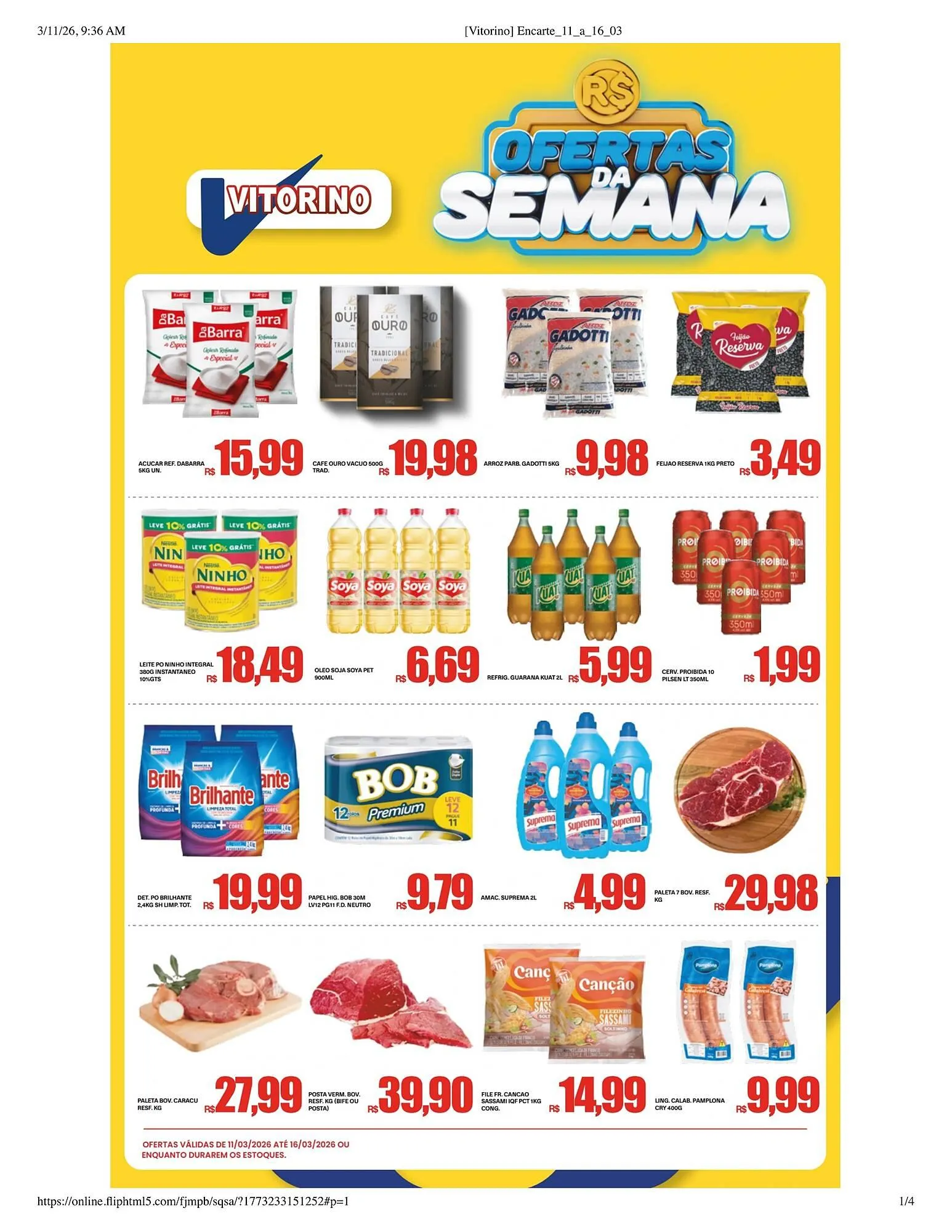 Encarte de Catálogo Supermercado Vitorino 11 de março até 16 de março 2026 - Pagina 1
