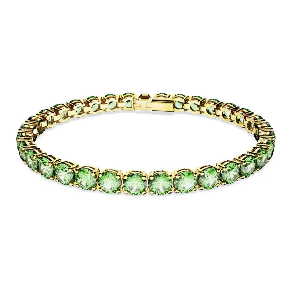 Pulseira Matrix Tennis, Lapidação redonda, Média, Verde, Lacado a dourado