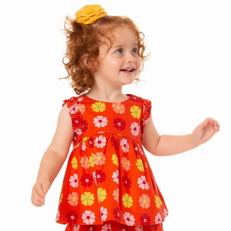 Conjunto Toddler Menina Sunny Flowers Vermelho