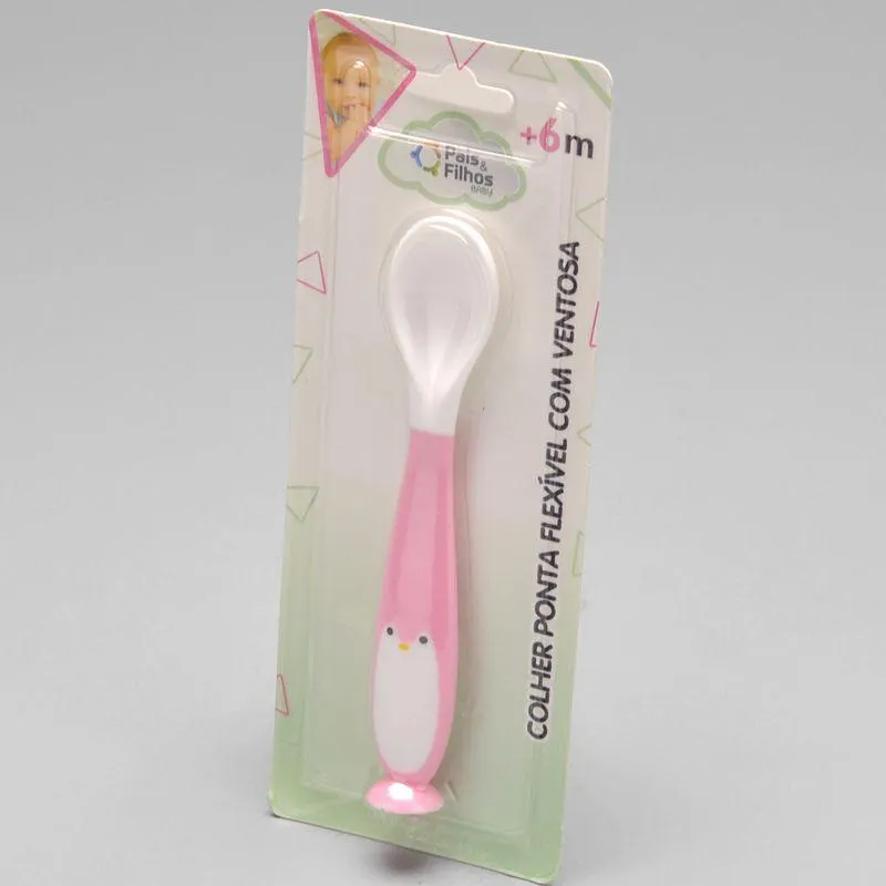 Colher Com Ponta Flexível e Ventosa Rosa - 791279